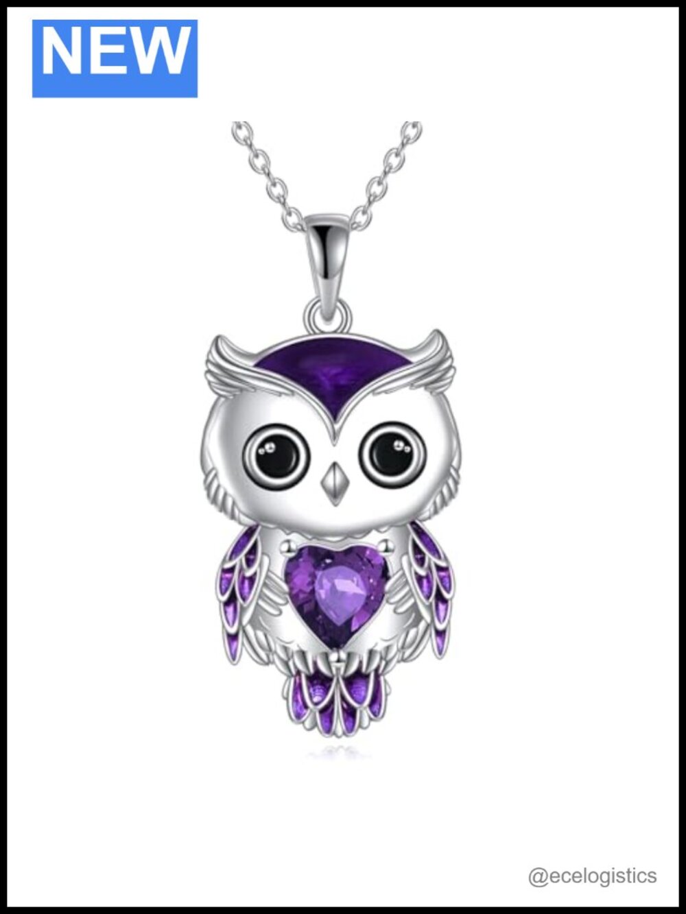 Sterling Silver Owl Pendant Necklace 5A Cubic Zirconia February Birthstone